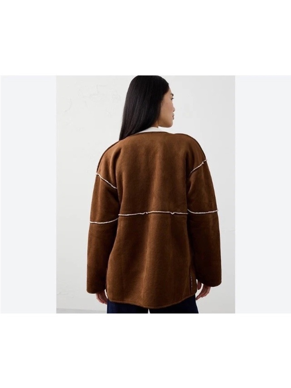 NWT Banana Republic Brown Oversized Reversible Vegan Suede Sherpa Jacket size XL - Picture 3 of 12
